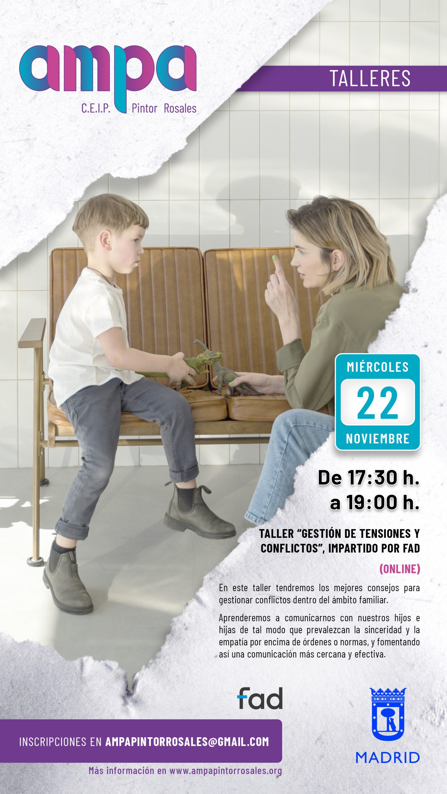 Cartel para el taller de Gestión de tensiones y conflictos impartido por la FAD