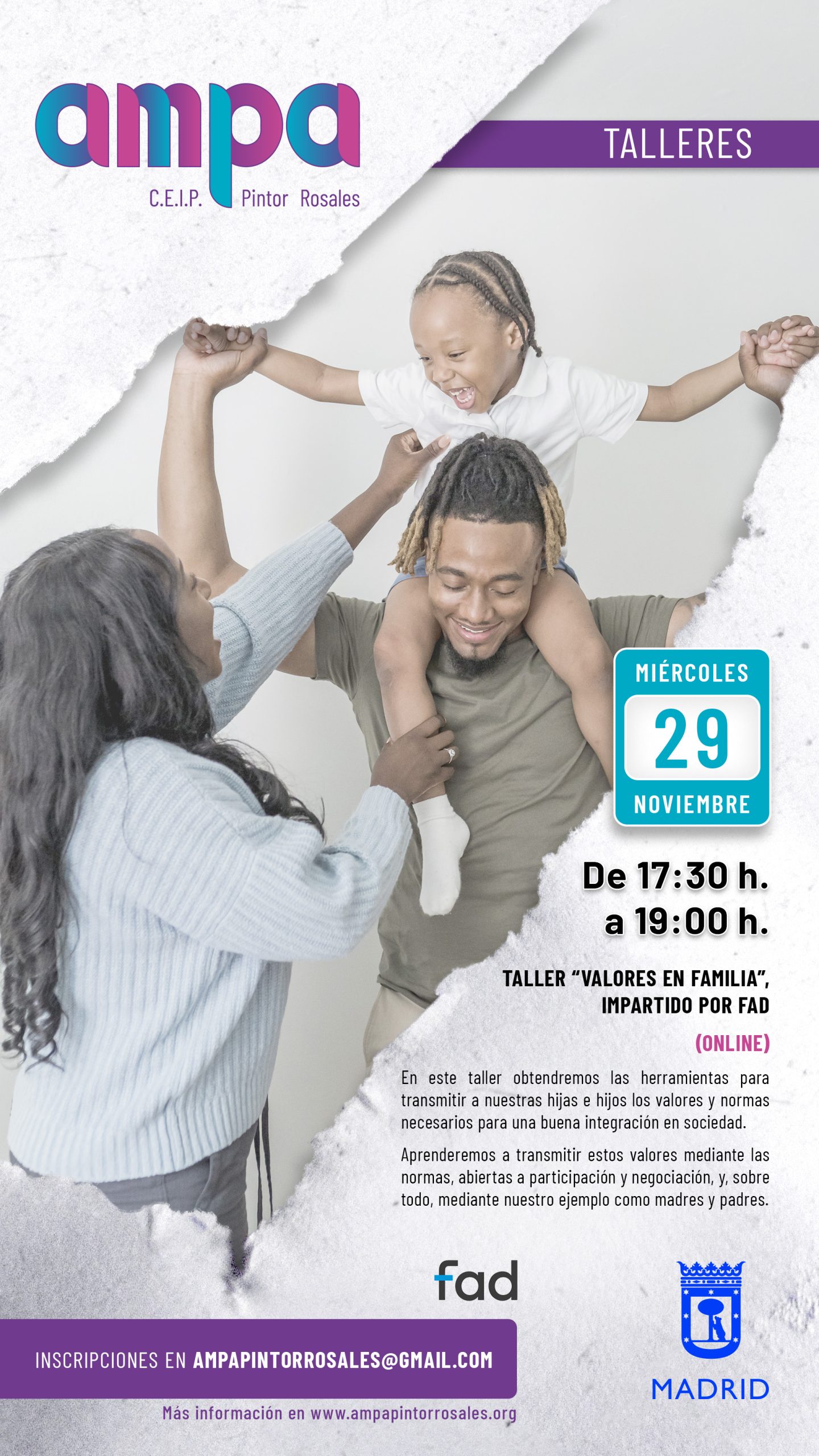 Cartel para el taller de Valores y familia impartido por la FAD